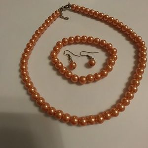 Orange pearl neclace set